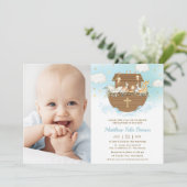 Noah's Ark Animals Boy Baptism Christening Foto Kaart (Staand voorkant)