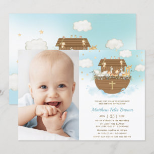 Noah's Ark Animals Boy Baptism Christening Foto Kaart