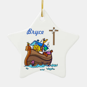 Noah's Ark Baby Baptism, Boy Blue Keramisch Ornament