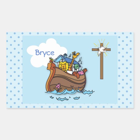  Noah's Ark Baby Baptism, Boy Blue Rechthoekige Sticker (Voorkant)