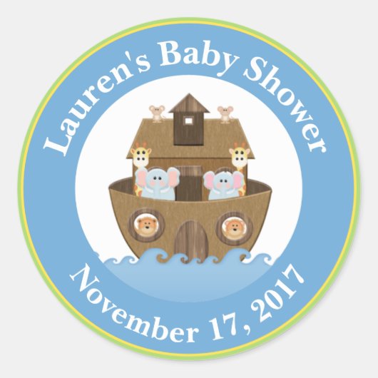 Noah's Ark Baby shower Favoriser Stickers Baby Boy (Devant)