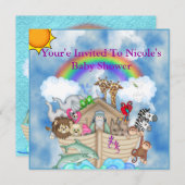 Noahs Ark Baby shower Invitation Rainbow & Clouds Kaart (Voorkant / Achterkant)