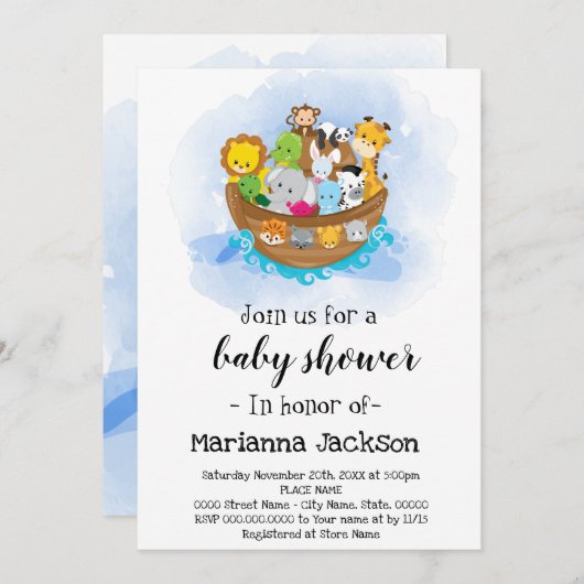 Noah's Ark Baby shower Uitnodiging (Voorkant / Achterkant)