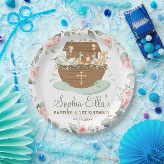 Noah's Ark Bloemen Doop Verjaardag Papieren Bordje (Feest)