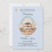 Noah's Ark Blue Boys Christening Invitation Baptêm (Devant)