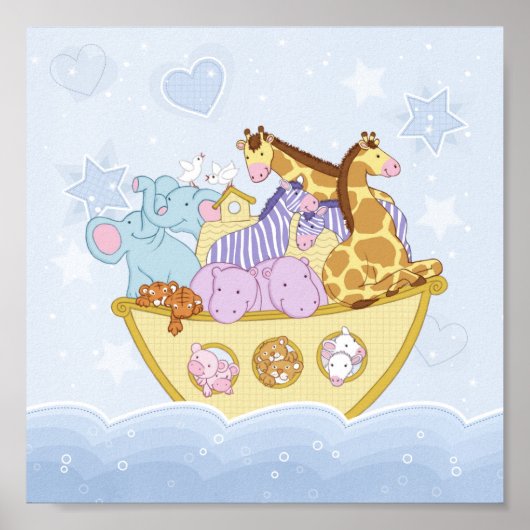 Noah's Ark Blue Nursery Poster Print (Voorkant)
