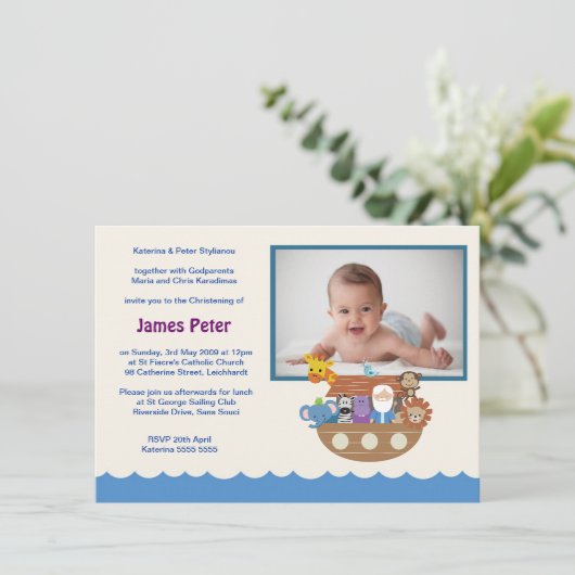 Noah's Ark Christening Uitnodigingen (Staand voorkant)