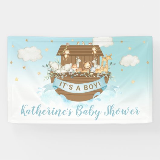 Noah's Ark Cute Animals Boy Baby shower Spandoek (Horizontaal)