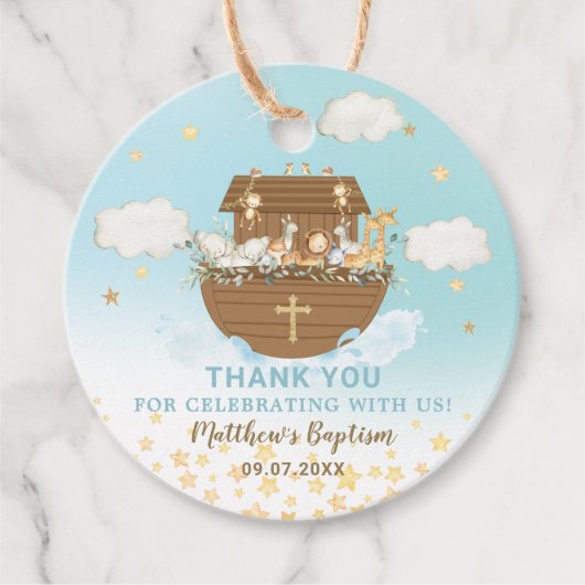 Noah's Ark Cute Animals Boy Baptism Christening Bedankjes Labels (Voorkant)