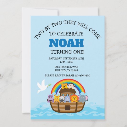 Noah's Ark First Birthday Party for Boys Kaart (Voorkant)