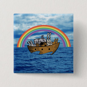 Noah's Ark - Gods regenboogconvenant Vierkante Button 5,1 Cm