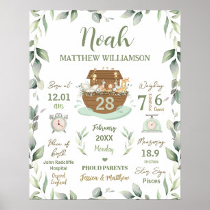 Noah's Ark Greenery Baby Geboorte Stats Kwekerij Poster