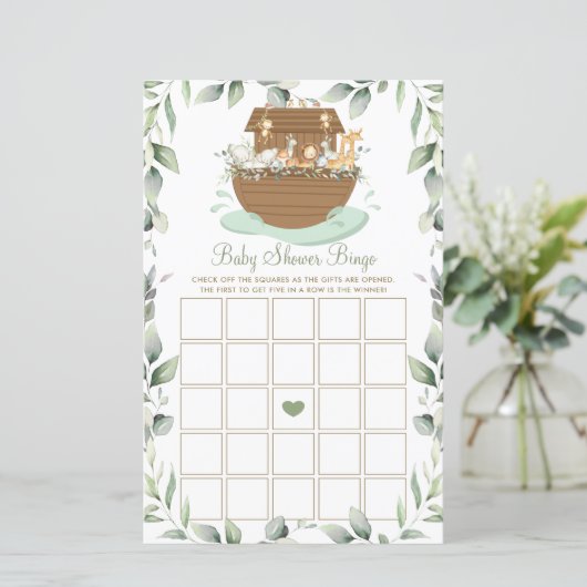 Noah's Ark Greenery Baby shower Bingo Game (Staand voorkant)