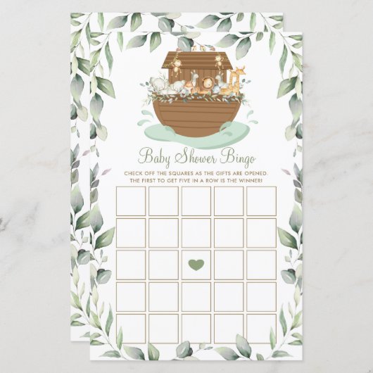 Noah's Ark Greenery Baby shower Bingo Game (Voorkant / Achterkant)