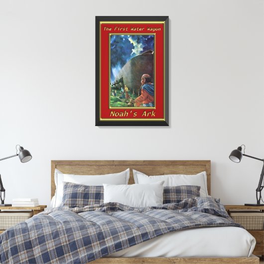 Noah's Ark Humans die op het schip lopen rood lijs Canvas Afdruk (Insitu (Slaapkamer))