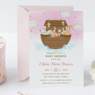 Noah's Ark Leuke Dieren Roze Meisje Baby shower Kaart