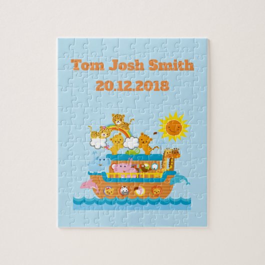 Noah's Ark Name and Geboortedate Personalized Legpuzzel (Verticaal)