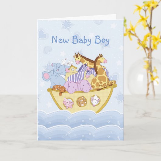 Noah's Ark New Baby Boy Card Kaart (Gele Bloem)