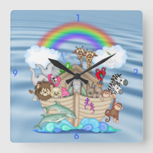 Noahs Ark Nursery Wall Clock Gift voor Baby Vierkante Klok