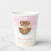 Noah's Ark Pink Cute Animals Baptism Christening Papieren Bekers (Voorkant)