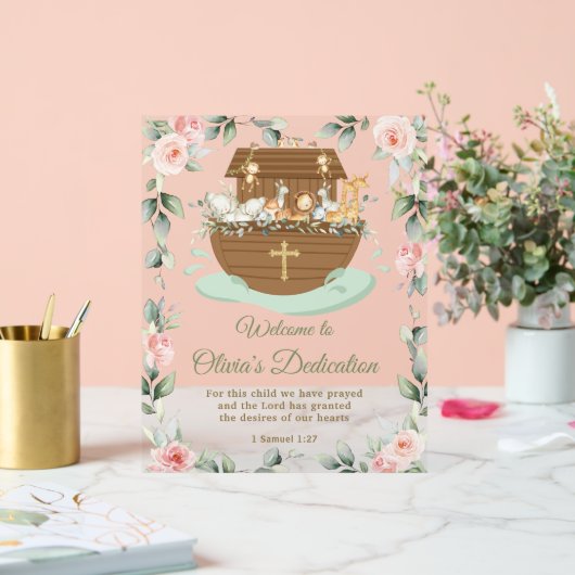 Noah's Ark Pink Floral Dedications Christening (Mariage)