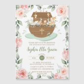 Noah's Ark Pink Floral Meisje Dopen Uitnodiging (Voorkant)