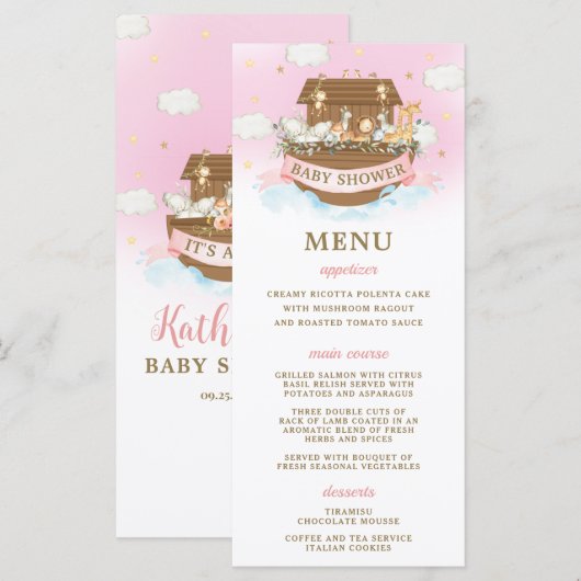 Noah's Ark Pink Girl Twins Baby shower Programma (Voorkant / Achterkant)