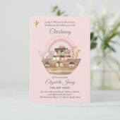 Noah's Ark Pink Girls Christening Invite Baptism (Staand voorkant)