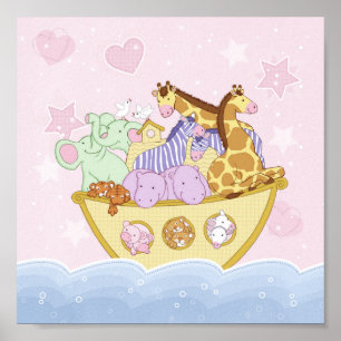 Noah's Ark Pink Nursery Poster Print