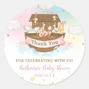 Noah's Ark Rainbow Birthday Baby shower Bedankt Ronde Sticker