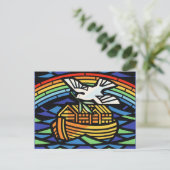 Noah's ark, regenboog, duif briefkaart (Staand voorkant)