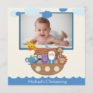 Noah's Ark Square Christening Invitations Kaart