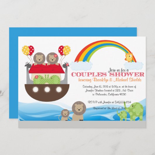 Noah's ark Uitnodiging - Baby shower van paren (Voorkant / Achterkant)