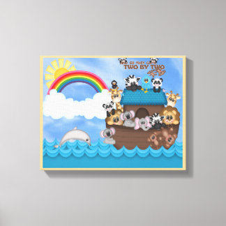 Noahs Ark van dieren twee door twee Bijbel grote v Canvas Afdruk