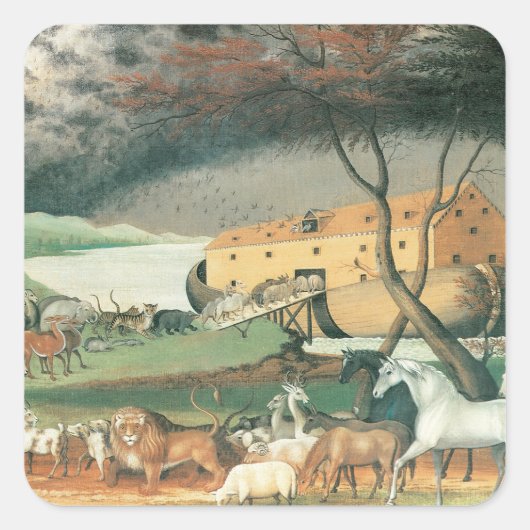 Noah's Ark van Edward Hicks,  Folk Art Vierkante Sticker (Voorkant)
