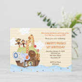 Noah's Ark Verjaardagsuitnodiging (met optionele f Kaart (Staand voorkant)