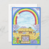 Noah's Ark Waterverf Rainbow Funny Elephant Aankondigingskaart (Voorkant / Achterkant)