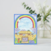 Noah's Ark Waterverf Rainbow Funny Elephant Aankondigingskaart (Staand voorkant)
