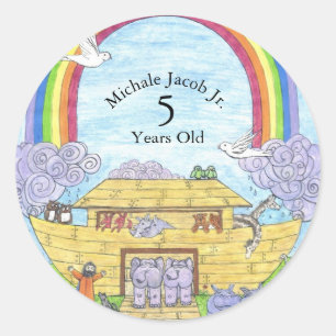 Noah's Ark Waterverf Rainbow Funny Elephant Ronde Sticker