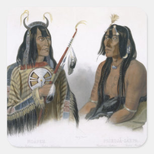 Noapeh, een Assiniboin Indian en Psihdja-Sahpa, ee Vierkante Sticker