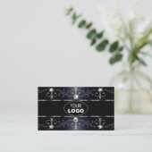 Noble Black Blue Borders Diamonds met Logo Visitekaartje (Staand voorkant)