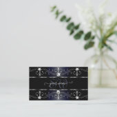 Noble Black Blue Borders Diamonds monogram Visitekaartje (Staand voorkant)