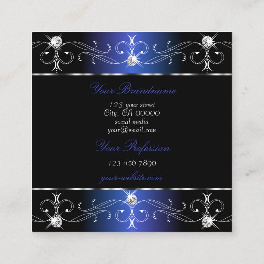Noble Black Blue Paarse Ornamenten Foto toevoegen Vierkante Visitekaartje (Achterkant)