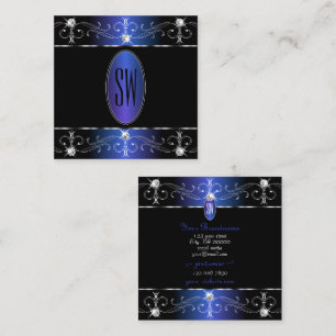 Noble Black Blue Paarse Ornamenten Initialen Vierkante Visitekaartje