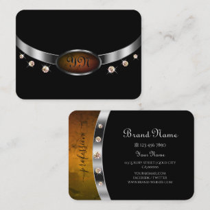 Noble Black en Silver met Initialen Strass Visitekaartje