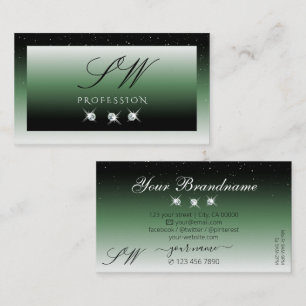 Noble Black Green Ombre Sparkle Diamonds Monogram Visitekaartje