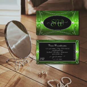 Noble Black Green  Sparkle Diamonds Monogram Visitekaartje