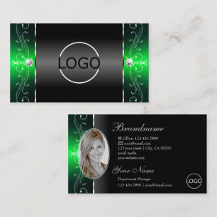 Noble Black Green Squiggings Jewels Logo en foto Visitekaartje