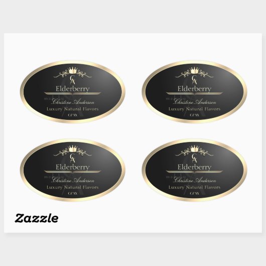 Noble Black Product Label with Gold Frame Monogram (Vel)