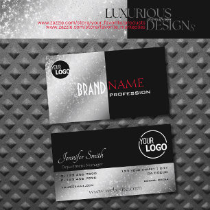 Noble Black Red Silver Glittery Stars en Logo Visitekaartje